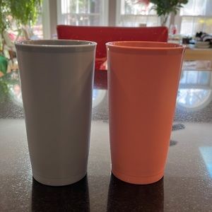 (2) Vintage Tupperware Multi-Colored Tumblers - Stackable Tall 12oz Cups
